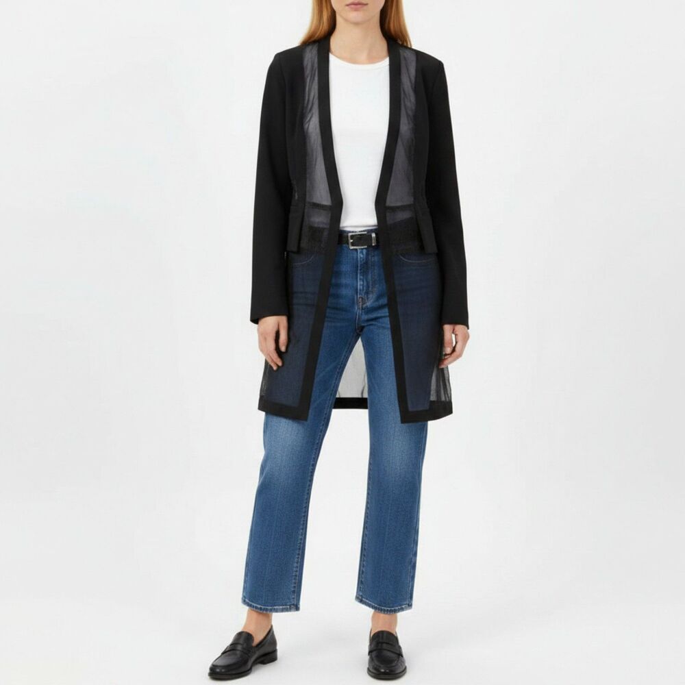 Akira Black Sheer Panel Long Sleeve Snap Close Trench Coat Jacket M